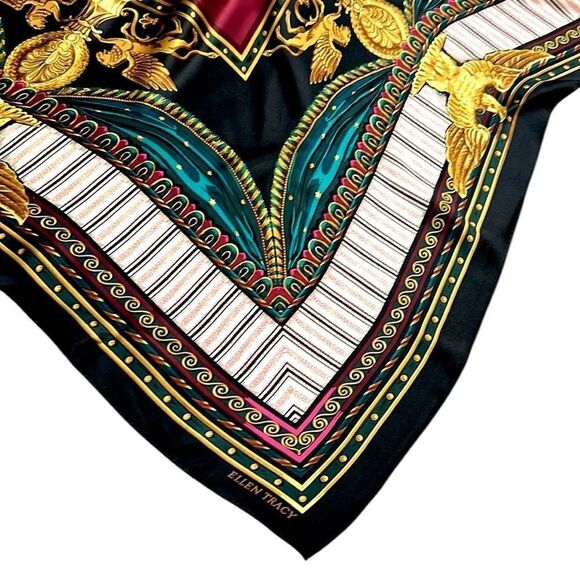 Linda Allard Ellen Tracy Silk Square Scarf Golden Eagles Print Japan - Picture 4 of 14